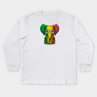 Baby Elephant with Glasses and Mali Flag Kids Long Sleeve T-Shirt